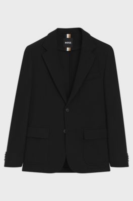 Slim-fit blazer in a melange wool blend, Black