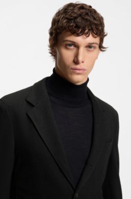 Slim-fit blazer in a melange wool blend, Black