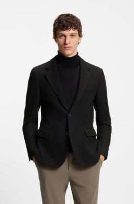 Slim-fit blazer in a melange wool blend, Black