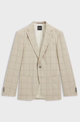 Regular-fit jacket in a checked wool blend, Light Beige