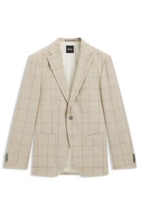 Regular-fit jacket in a checked wool blend, Light Beige