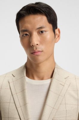 Regular-fit jacket in a checked wool blend, Light Beige