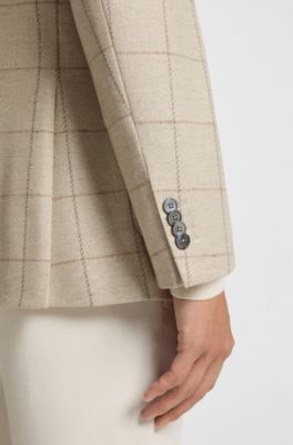 Regular-fit jacket in a checked wool blend, Light Beige