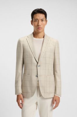 Regular-fit jacket in a checked wool blend, Light Beige