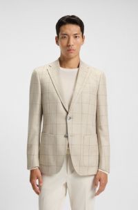 Regular-fit jacket in a checked wool blend, Light Beige