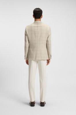Regular-fit jacket in a checked wool blend, Light Beige