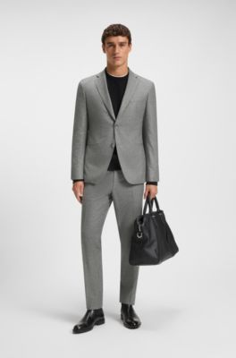 Slim-fit trousers in micro-patterned virgin wool, Silver