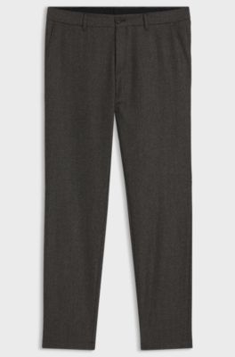 Slim-fit trousers in micro-patterned virgin wool, Dark Brown