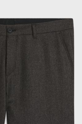 Slim-fit trousers in micro-patterned virgin wool, Dark Brown