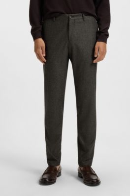 Slim-fit trousers in micro-patterned virgin wool, Dark Brown