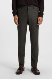 Slim-fit trousers in micro-patterned virgin wool, Dark Brown