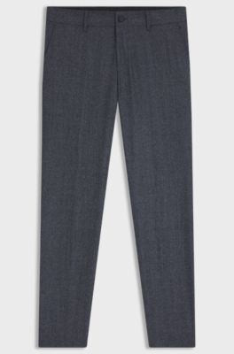 Pantalon Slim en laine vierge &agrave; micro motif, Bleu fonc&eacute;