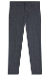 Slim-fit trousers in micro-patterned virgin wool, Dark Blue