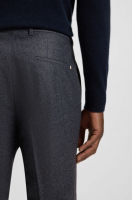 Slim-fit trousers in micro-patterned virgin wool, Dark Blue