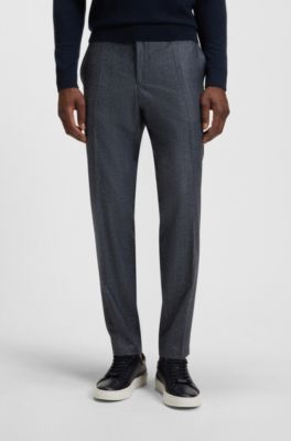 Slim-fit trousers in micro-patterned virgin wool, Dark Blue