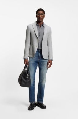 Veste en laine m&eacute;lang&eacute;e &agrave; micro motif, Gris chin&eacute;