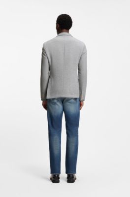 Veste en laine m&eacute;lang&eacute;e &agrave; micro motif, Gris chin&eacute;