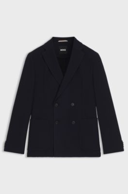 Slim-fit blazer in micro-patterned stretch wool, Dark Blue