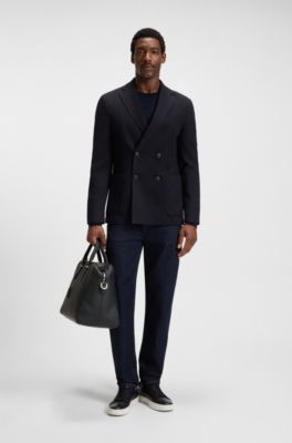 Slim-fit blazer in micro-patterned stretch wool, Dark Blue