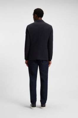 Blazer slim fit in lana elasticizzata con micromotivo, Blu scuro