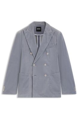 Blazer slim fit in velluto a coste di cotone elasticizzato, Celeste