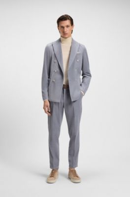 Blazer slim fit in velluto a coste di cotone elasticizzato, Celeste