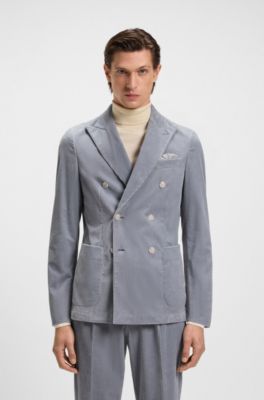 Blazer slim fit in velluto a coste di cotone elasticizzato, Celeste