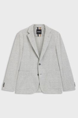 Slim-fit blazer in checked stretch fabric, Grey Patterned