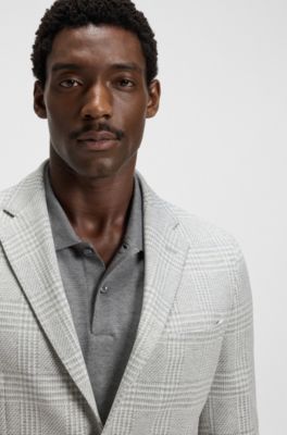 Slim-fit blazer in checked stretch fabric, Grey Patterned
