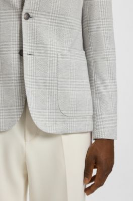 Blazer med slim fit i ternet stof med str&aelig;k, Gr&aring; m&oslash;nstret