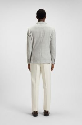 Slim-fit blazer in checked stretch fabric, Grey Patterned