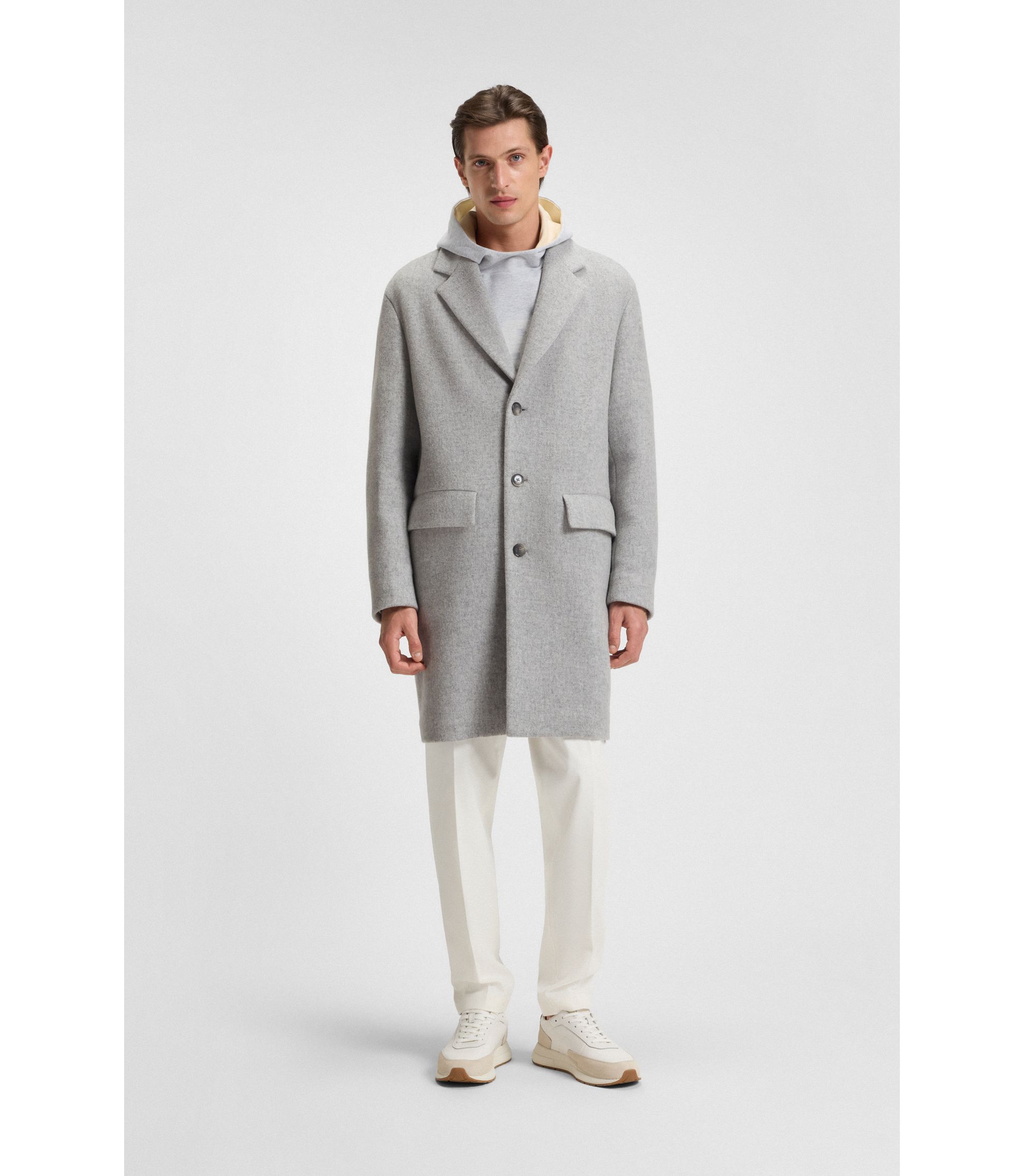 BOSS - Relaxed-fit coat in a wool blend - Light Grey