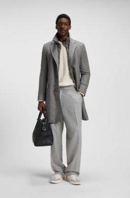 Abrigo slim fit con interior desmontable, Gris estampado