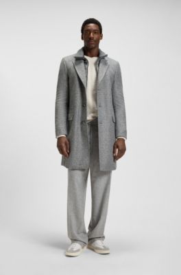 Abrigo slim fit con interior desmontable, Gris estampado
