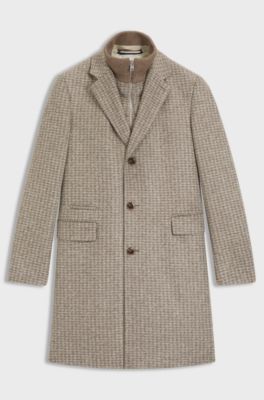 Slim-fit coat with detachable inner, Beige Patterned