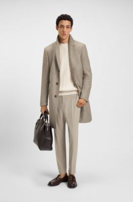 Slim-fit coat with detachable inner, Beige Patterned