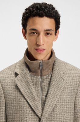 Slim-fit coat with detachable inner, Beige Patterned