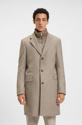 Slim-fit coat with detachable inner, Beige Patterned