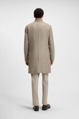 Slim-fit coat with detachable inner, Beige Patterned