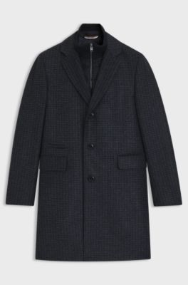 Slim-fit coat with detachable inner, Blue Patterned