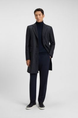 Slim-fit coat with detachable inner, Blue Patterned