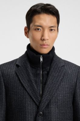 Slim-fit coat with detachable inner, Blue Patterned