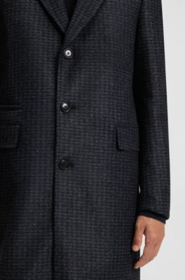Slim-fit coat with detachable inner, Blue Patterned