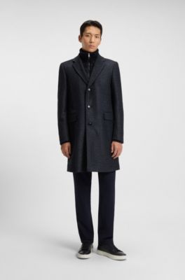 Slim-fit coat with detachable inner, Blue Patterned