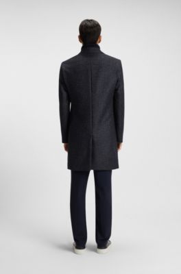 Slim-fit coat with detachable inner, Blue Patterned