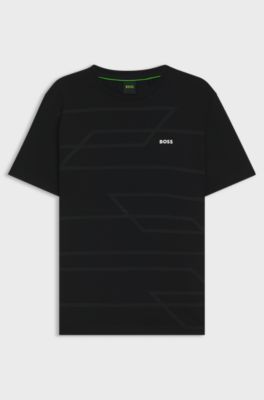 Cotton-jersey T-shirt with melange print, Black