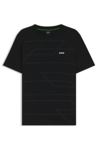 T-shirt van katoenen jersey met gemêleerde print, Zwart