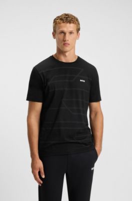 Cotton-jersey T-shirt with melange print, Black