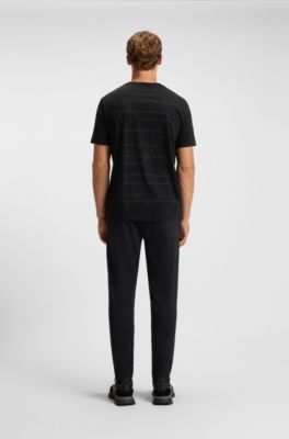 Cotton-jersey T-shirt with melange print, Black