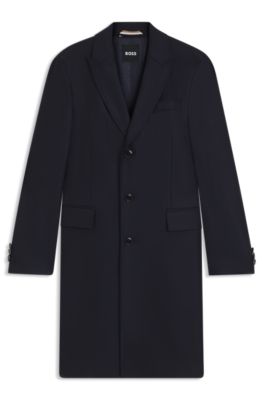 Slim-fit coat in virgin wool, Dark Blue